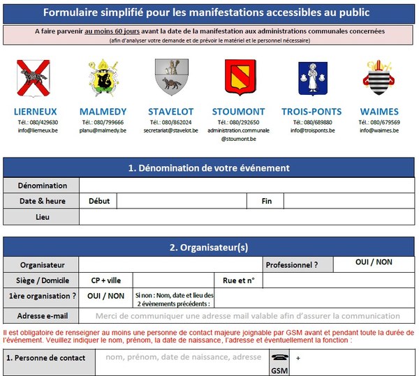 Formulaire simplifié pour les manifestations accessibles au public