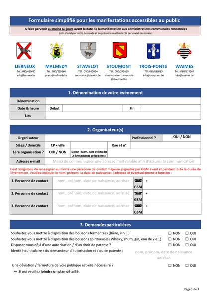 formulaire declaration evenement malmedy stavelot page 1 de 5